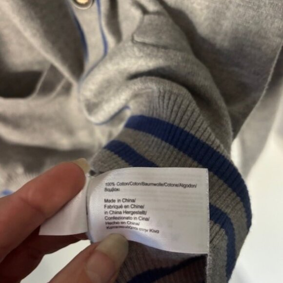 Brooks Brothers Cardigan Sweater XL Gray Blue Trim Knit V Neck Classic Casual - Picture 6 of 7